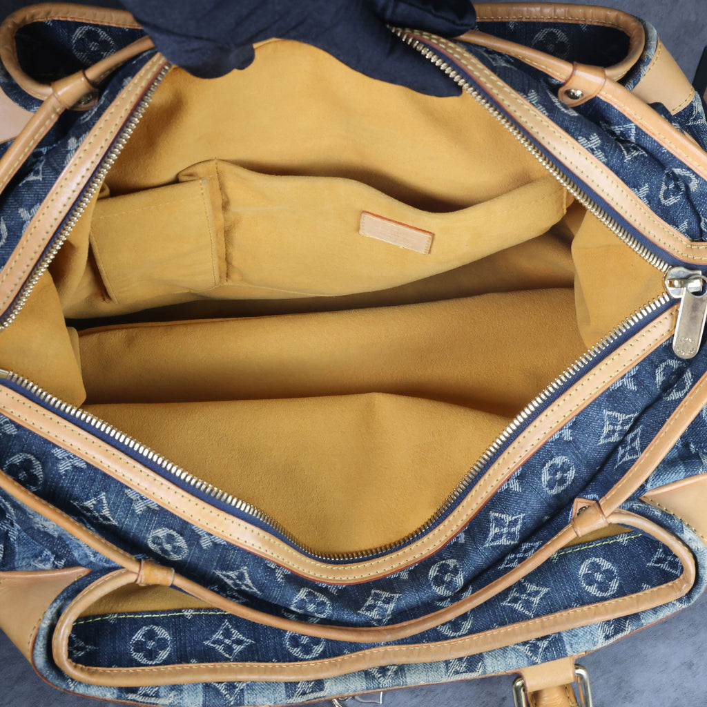 Preowned LOUIS VUITTON Vintage Denim Cabas Raye GM Monogram Blue w Charms | Luxe Again Maison