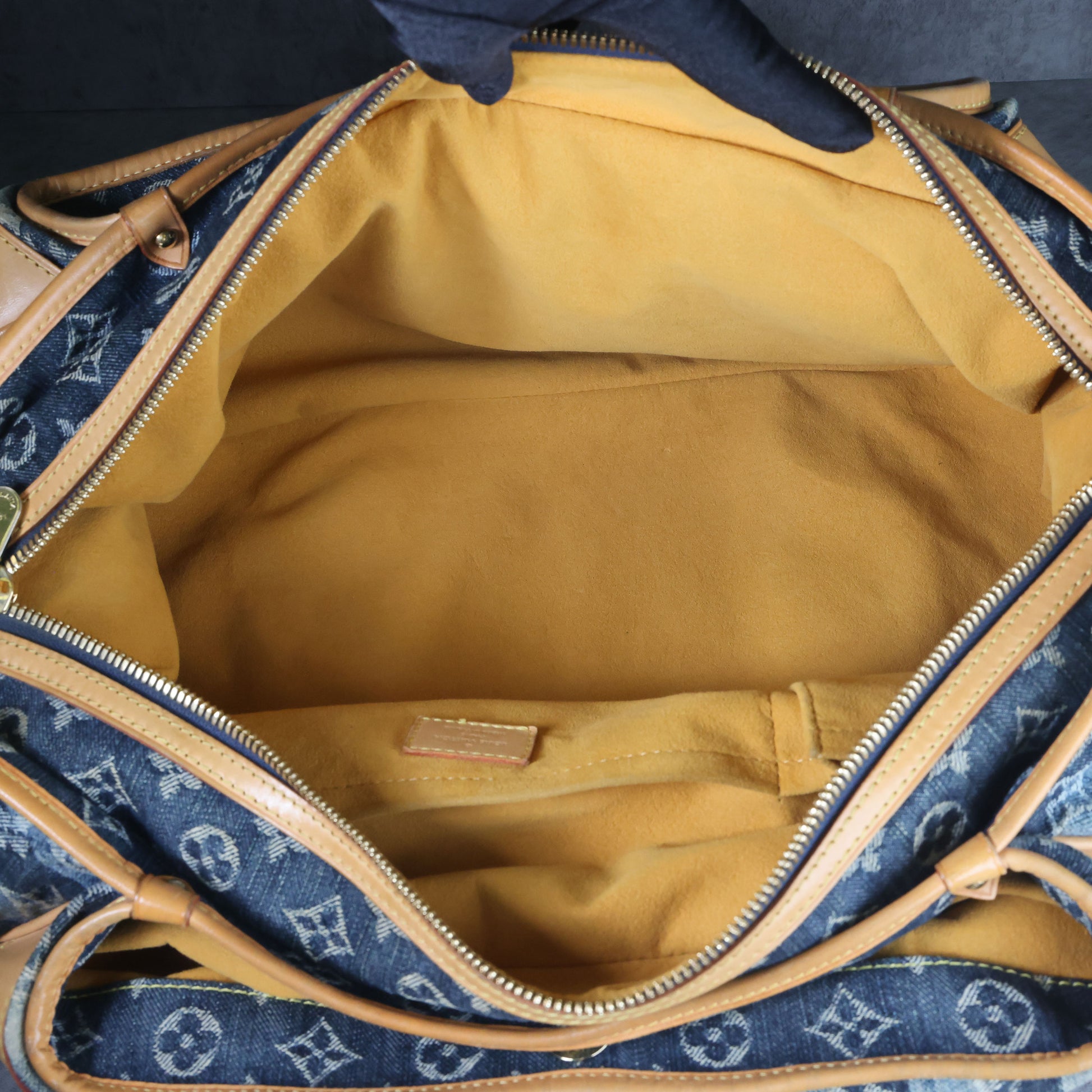 Preowned LOUIS VUITTON Vintage Denim Cabas Raye GM Monogram Blue w Charms | Luxe Again Maison