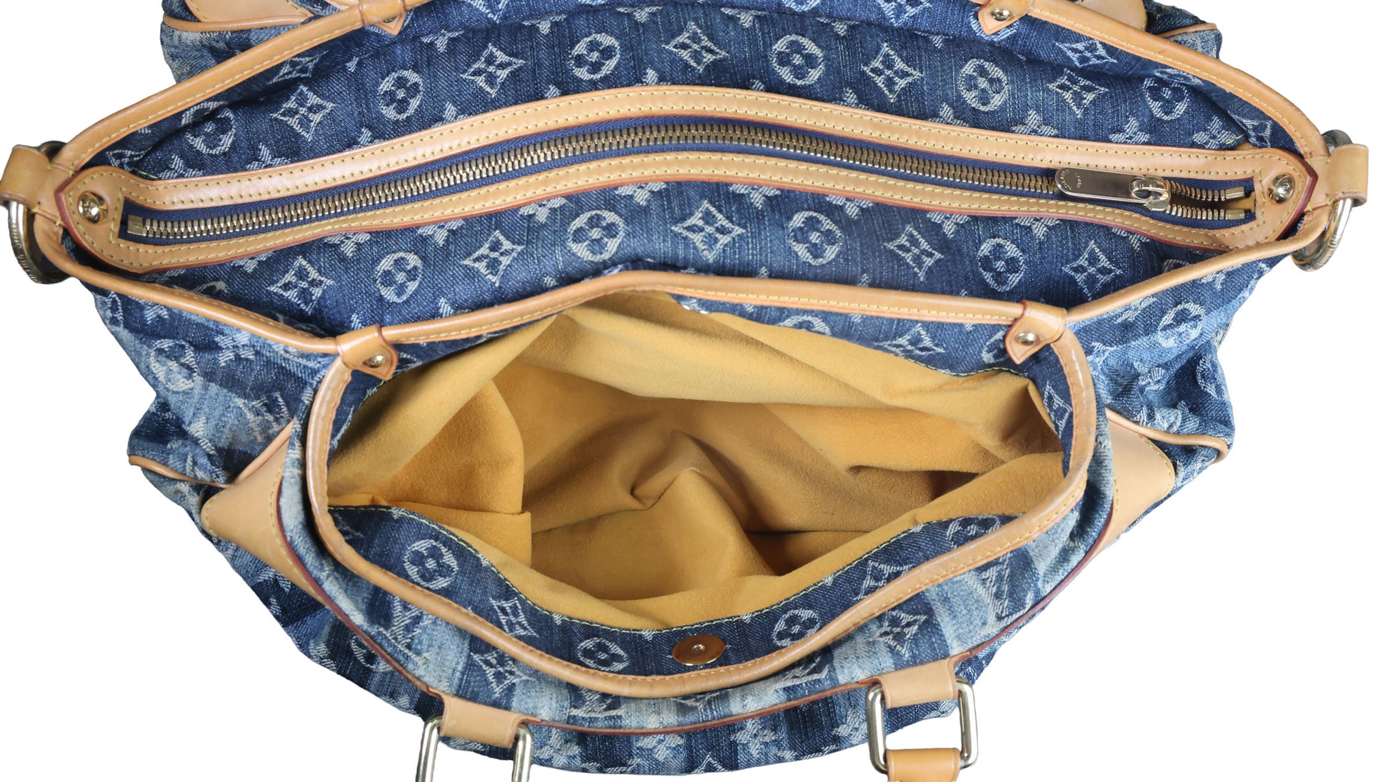 Preowned LOUIS VUITTON Vintage Denim Cabas Raye GM Monogram Blue w Charms | Luxe Again Maison