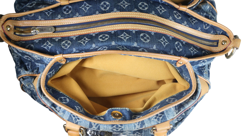 Preowned LOUIS VUITTON Vintage Denim Cabas Raye GM Monogram Blue w Charms | Luxe Again Maison