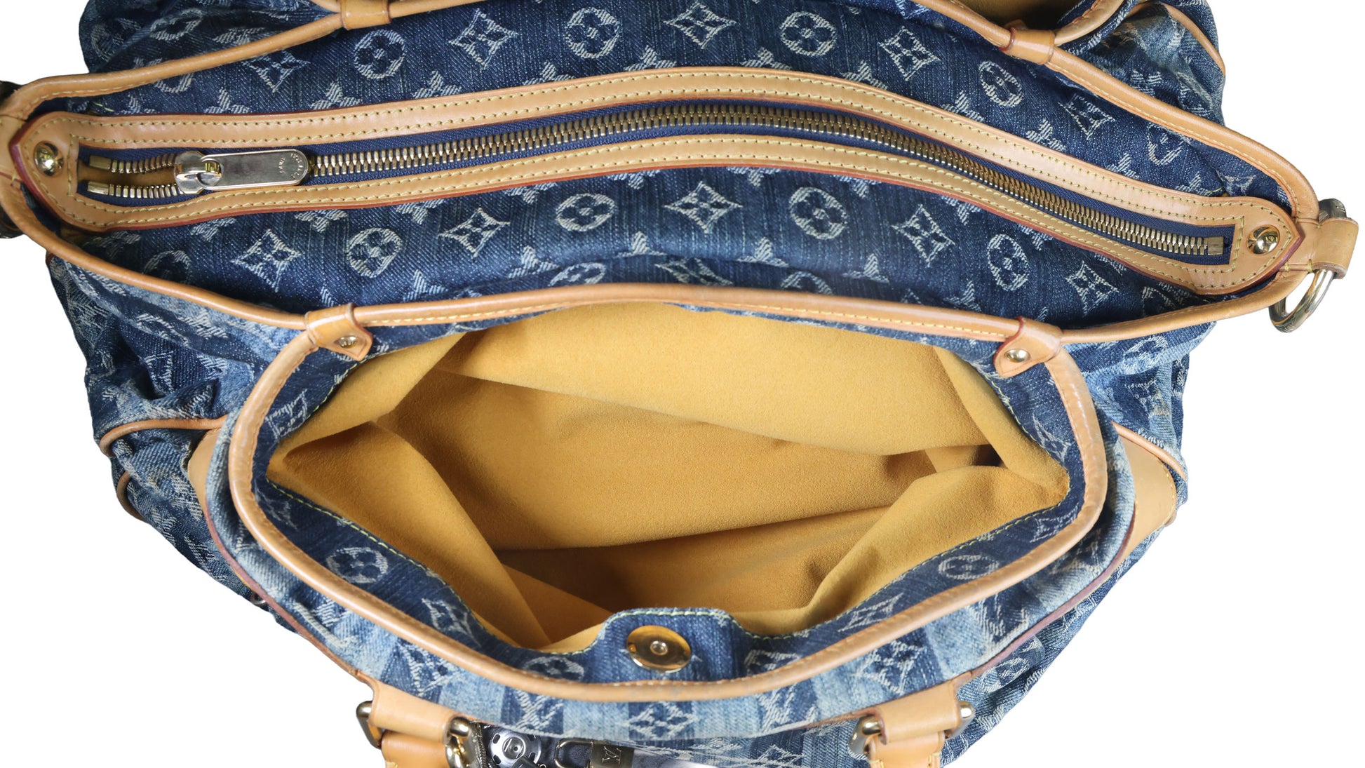 Preowned LOUIS VUITTON Vintage Denim Cabas Raye GM Monogram Blue w Charms | Luxe Again Maison