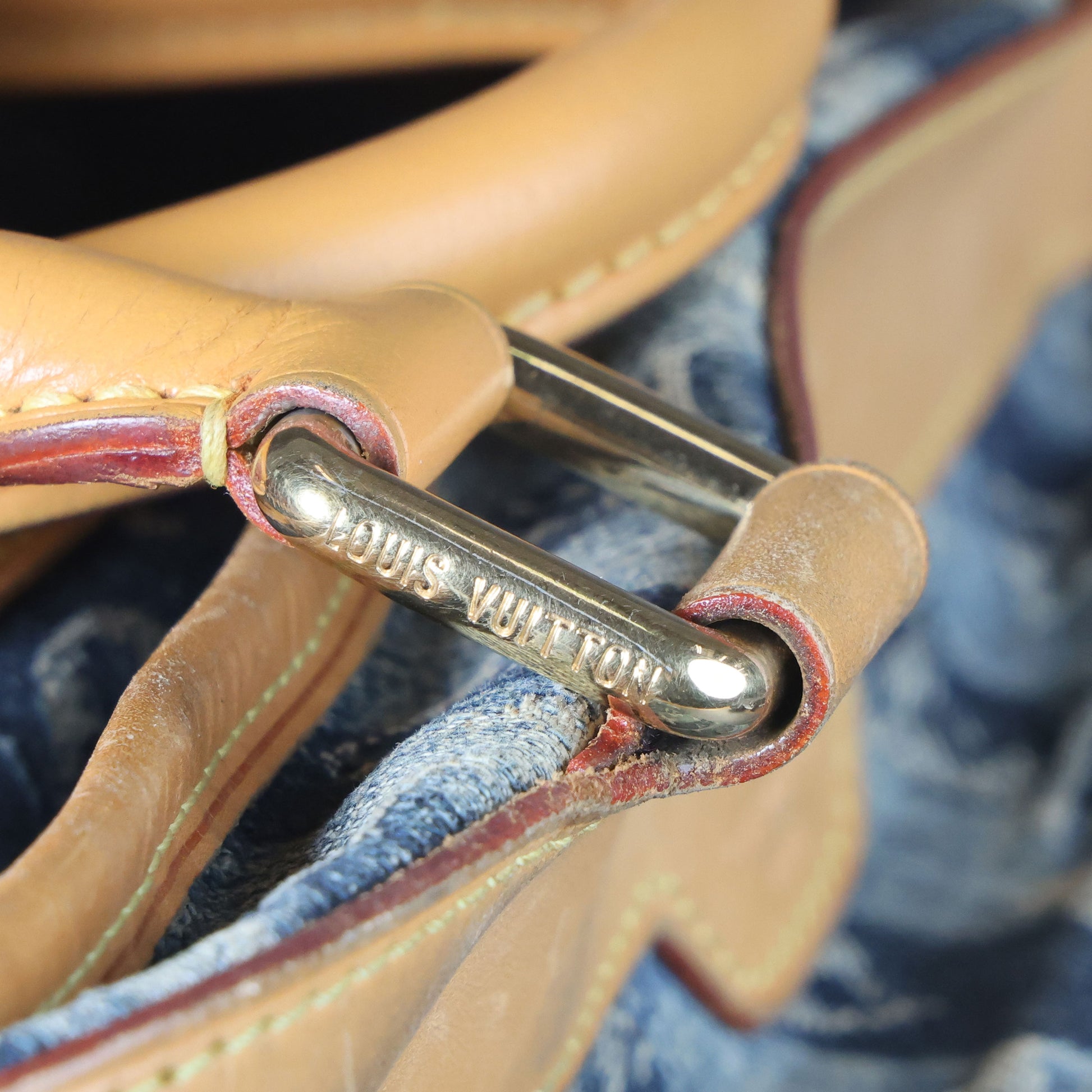 Preowned LOUIS VUITTON Vintage Denim Cabas Raye GM Monogram Blue w Charms | Luxe Again Maison