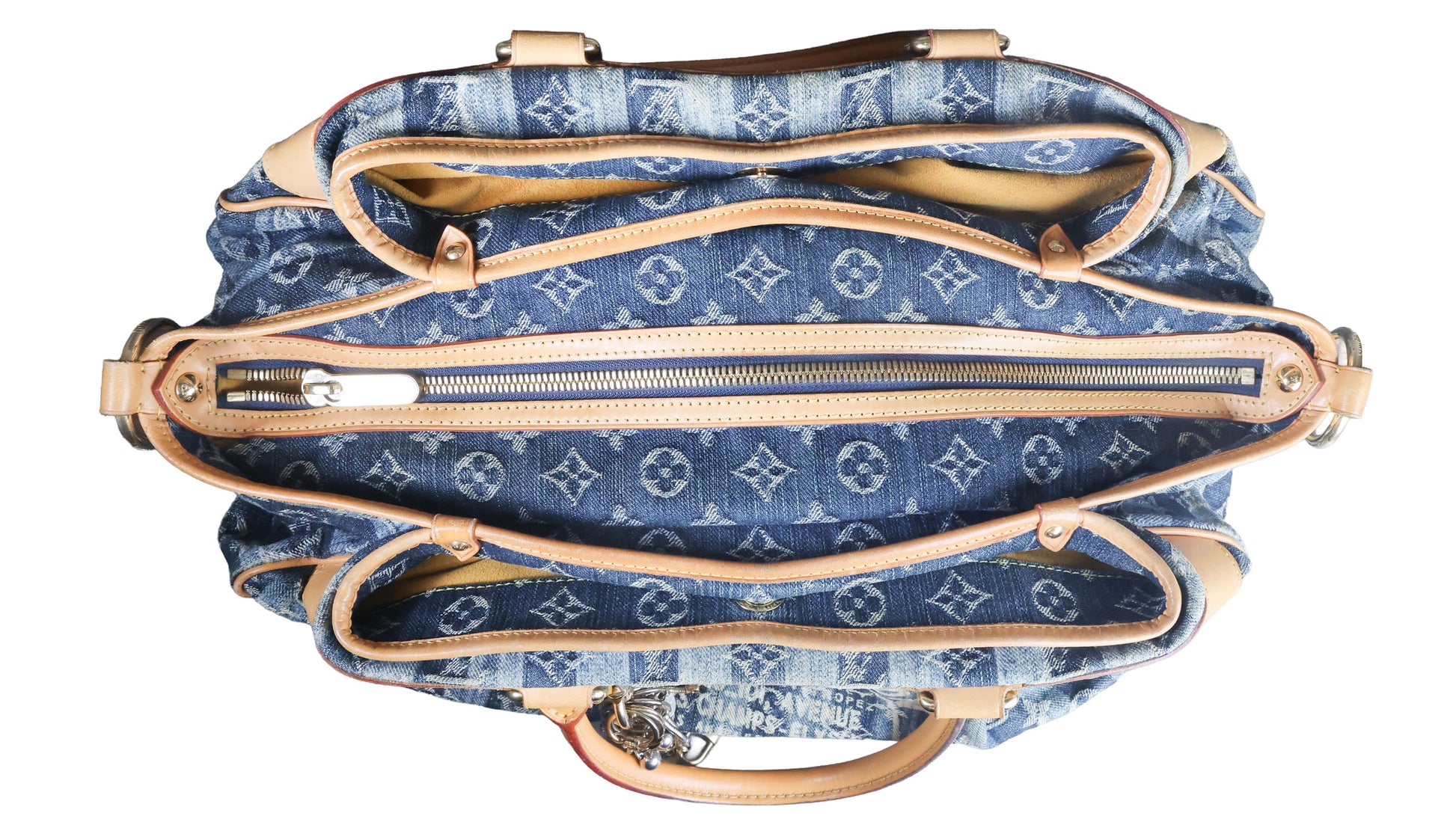Preowned LOUIS VUITTON Vintage Denim Cabas Raye GM Monogram Blue w Charms | Luxe Again Maison