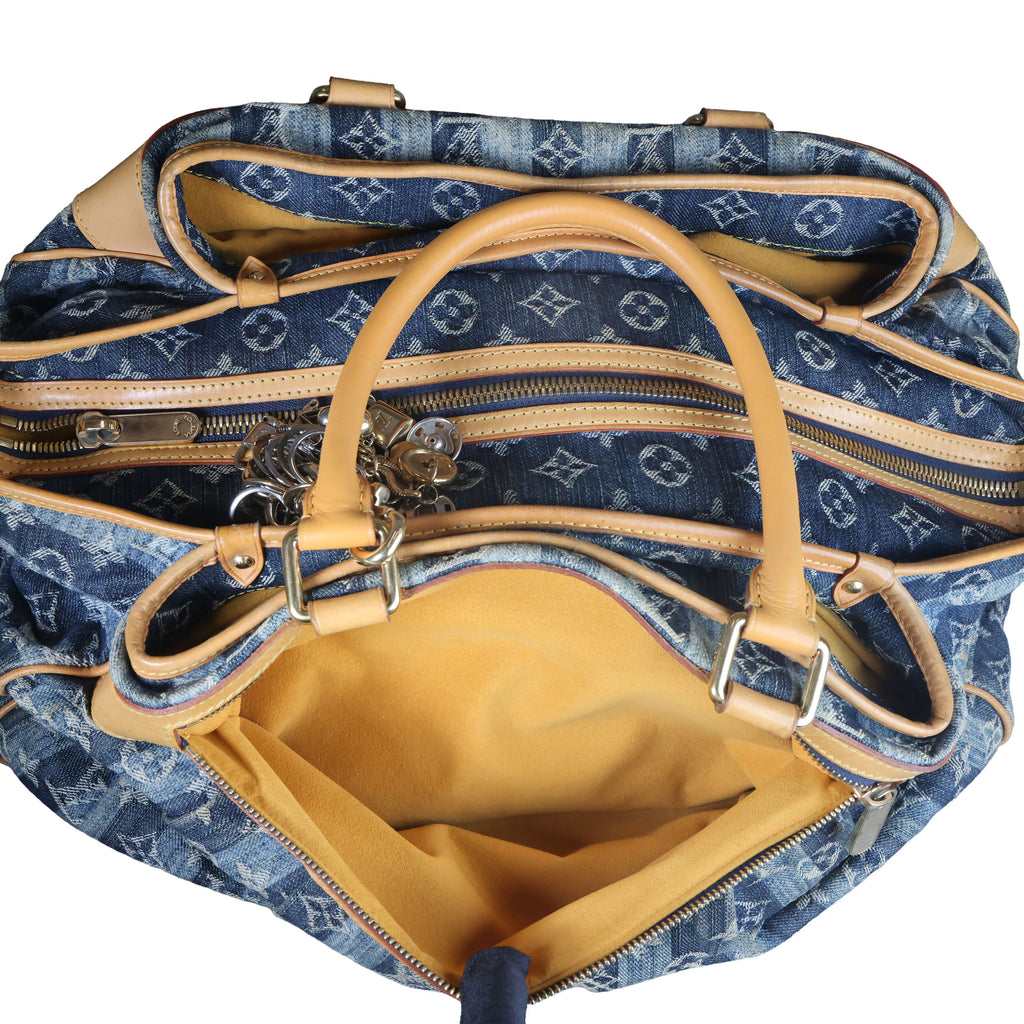 Preowned LOUIS VUITTON Vintage Denim Cabas Raye GM Monogram Blue w Charms | Luxe Again Maison