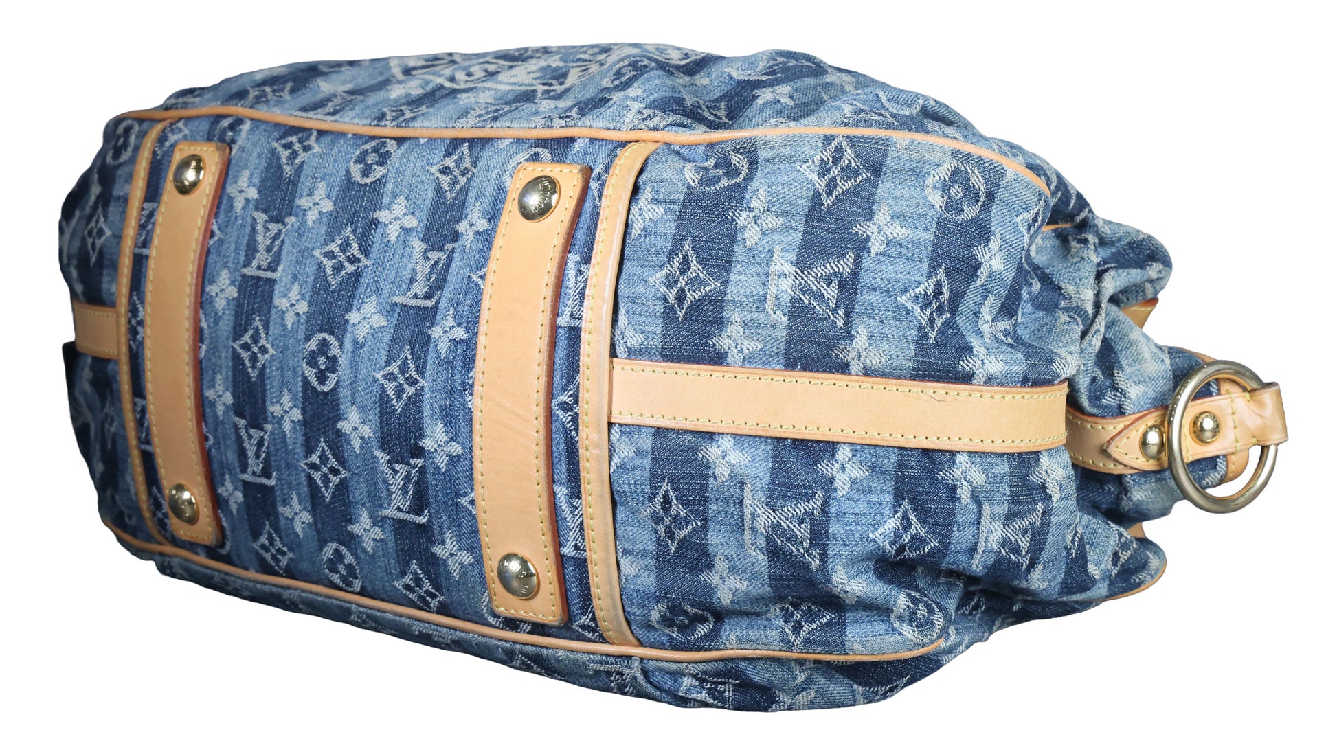 Preowned LOUIS VUITTON Vintage Denim Cabas Raye GM Monogram Blue w Charms | Luxe Again Maison