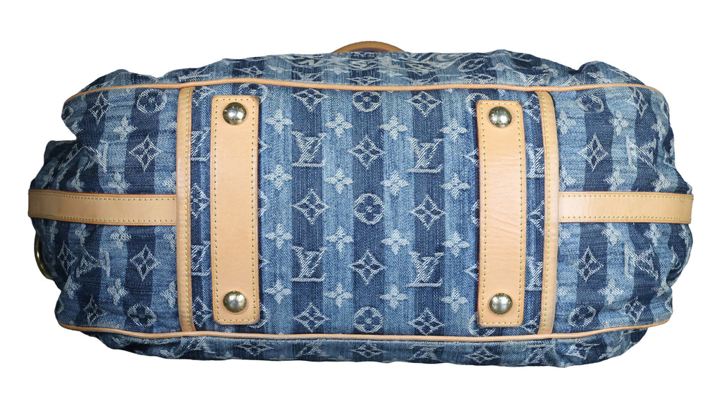 Preowned LOUIS VUITTON Vintage Denim Cabas Raye GM Monogram Blue w Charms | Luxe Again Maison