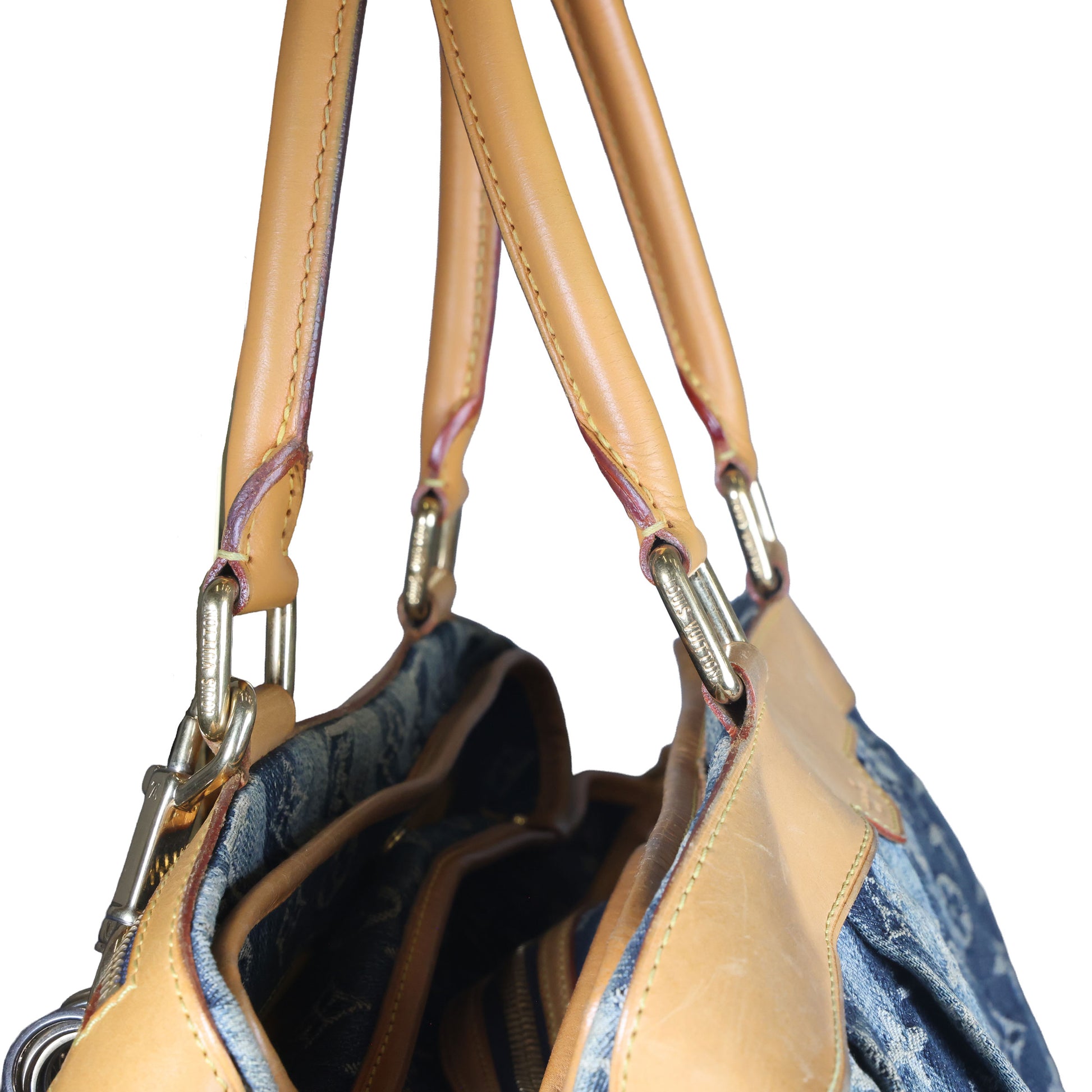 Preowned LOUIS VUITTON Vintage Denim Cabas Raye GM Monogram Blue w Charms | Luxe Again Maison