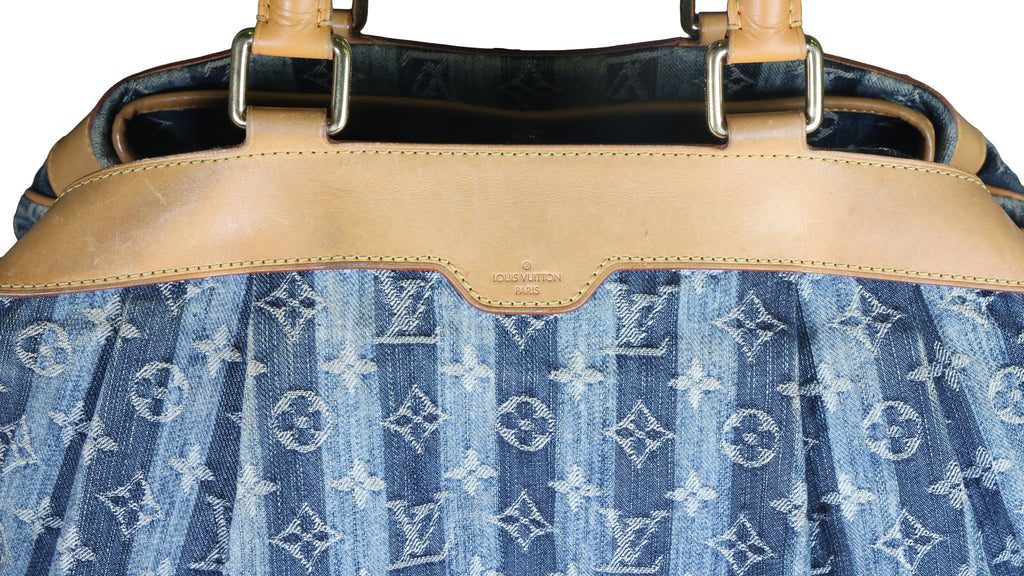 Preowned LOUIS VUITTON Vintage Denim Cabas Raye GM Monogram Blue w Charms | Luxe Again Maison