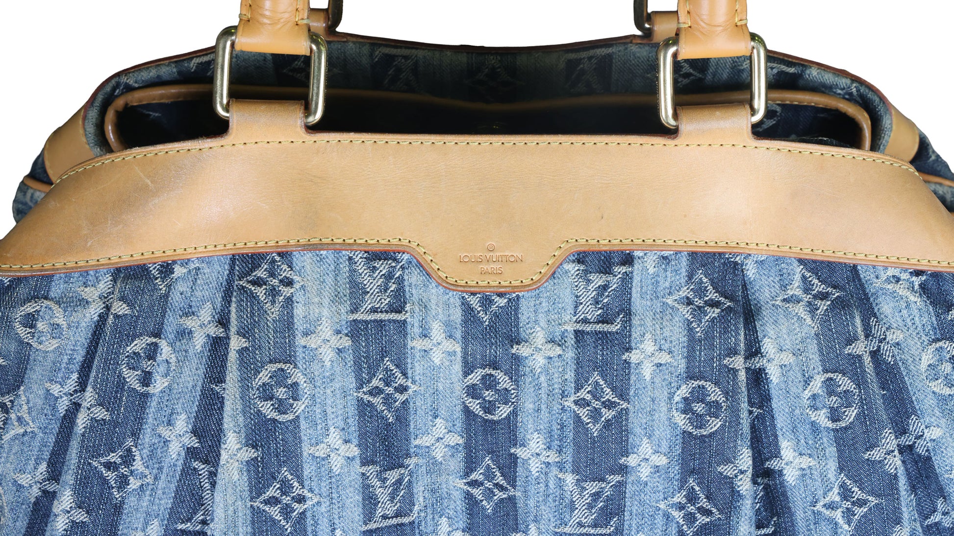 Preowned LOUIS VUITTON Vintage Denim Cabas Raye GM Monogram Blue w Charms | Luxe Again Maison
