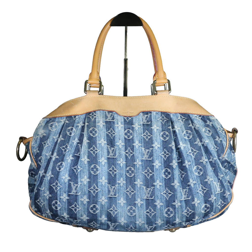 Preowned LOUIS VUITTON Vintage Denim Cabas Raye GM Monogram Blue w Charms | Luxe Again Maison