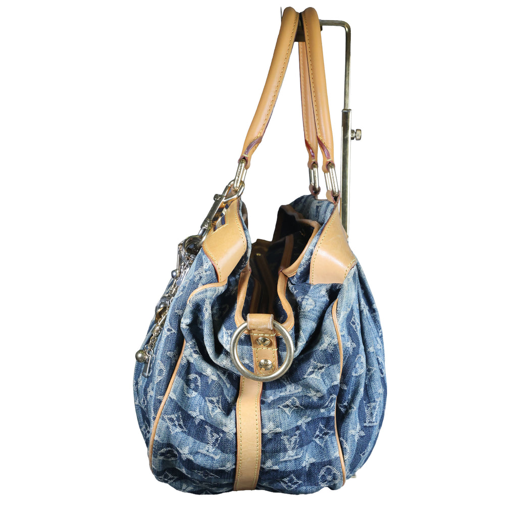 Preowned LOUIS VUITTON Vintage Denim Cabas Raye GM Monogram Blue w Charms | Luxe Again Maison