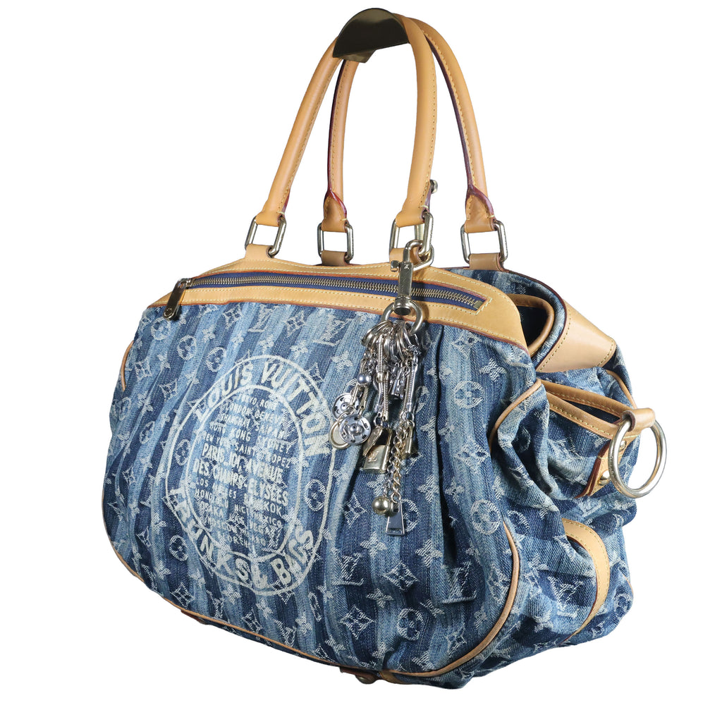 Preowned LOUIS VUITTON Vintage Denim Cabas Raye GM Monogram Blue w Charms | Luxe Again Maison