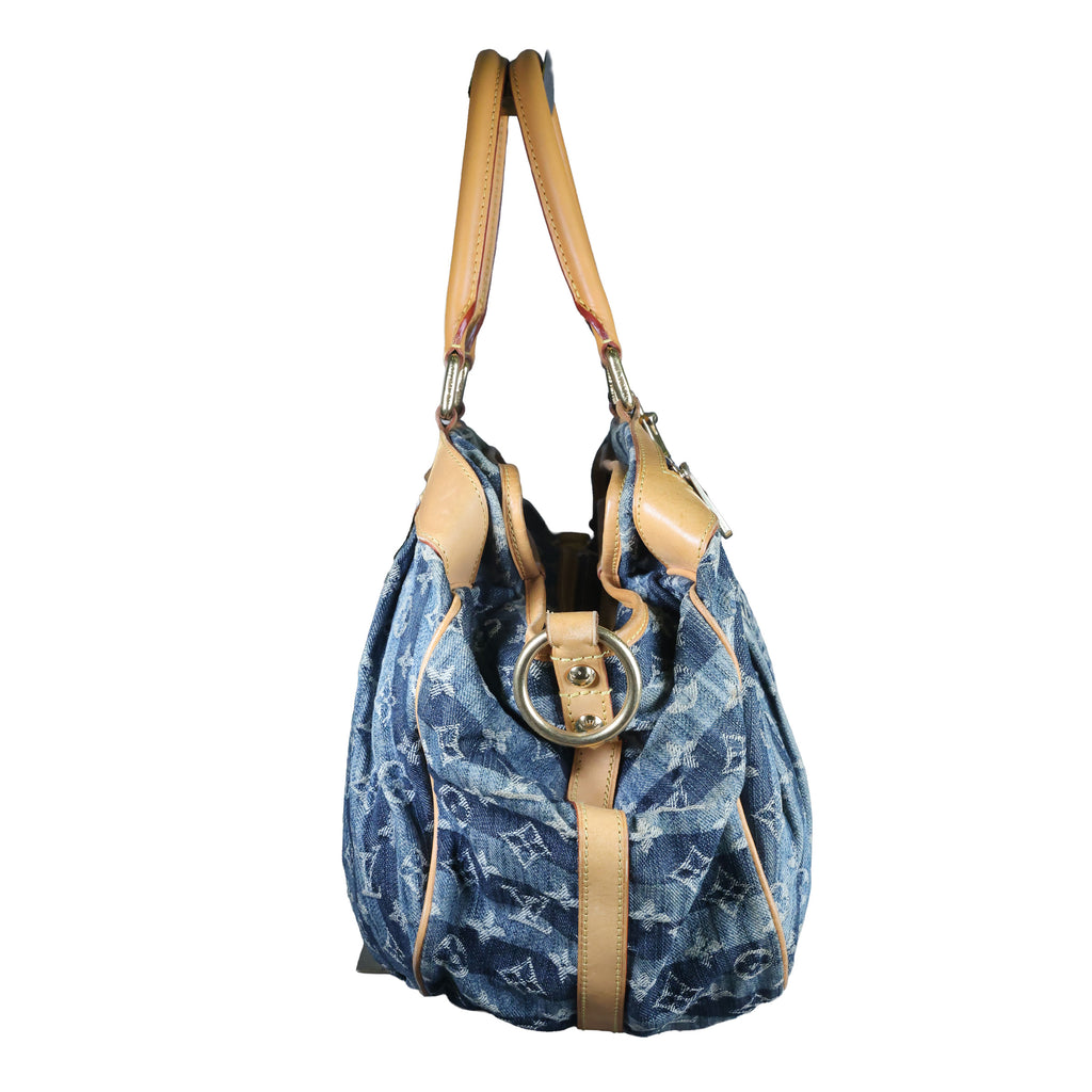 Preowned LOUIS VUITTON Vintage Denim Cabas Raye GM Monogram Blue w Charms | Luxe Again Maison