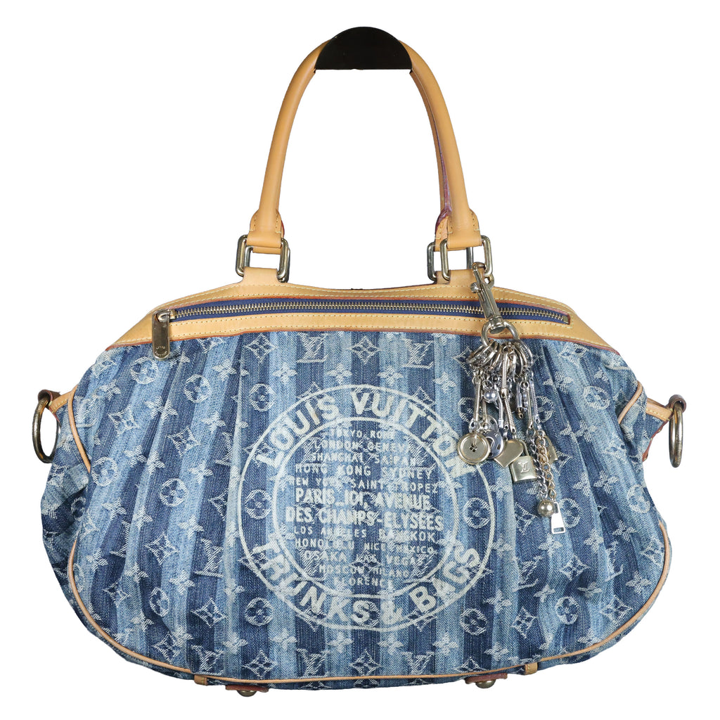 Preowned LOUIS VUITTON Vintage Denim Cabas Raye GM Monogram Blue w Charms | Luxe Again Maison