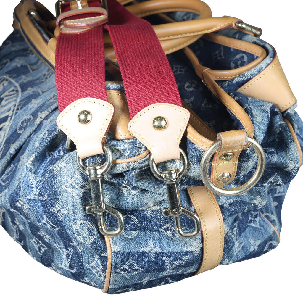 Preowned LOUIS VUITTON Vintage Denim Cabas Raye GM Monogram Blue w Charms | Luxe Again Maison