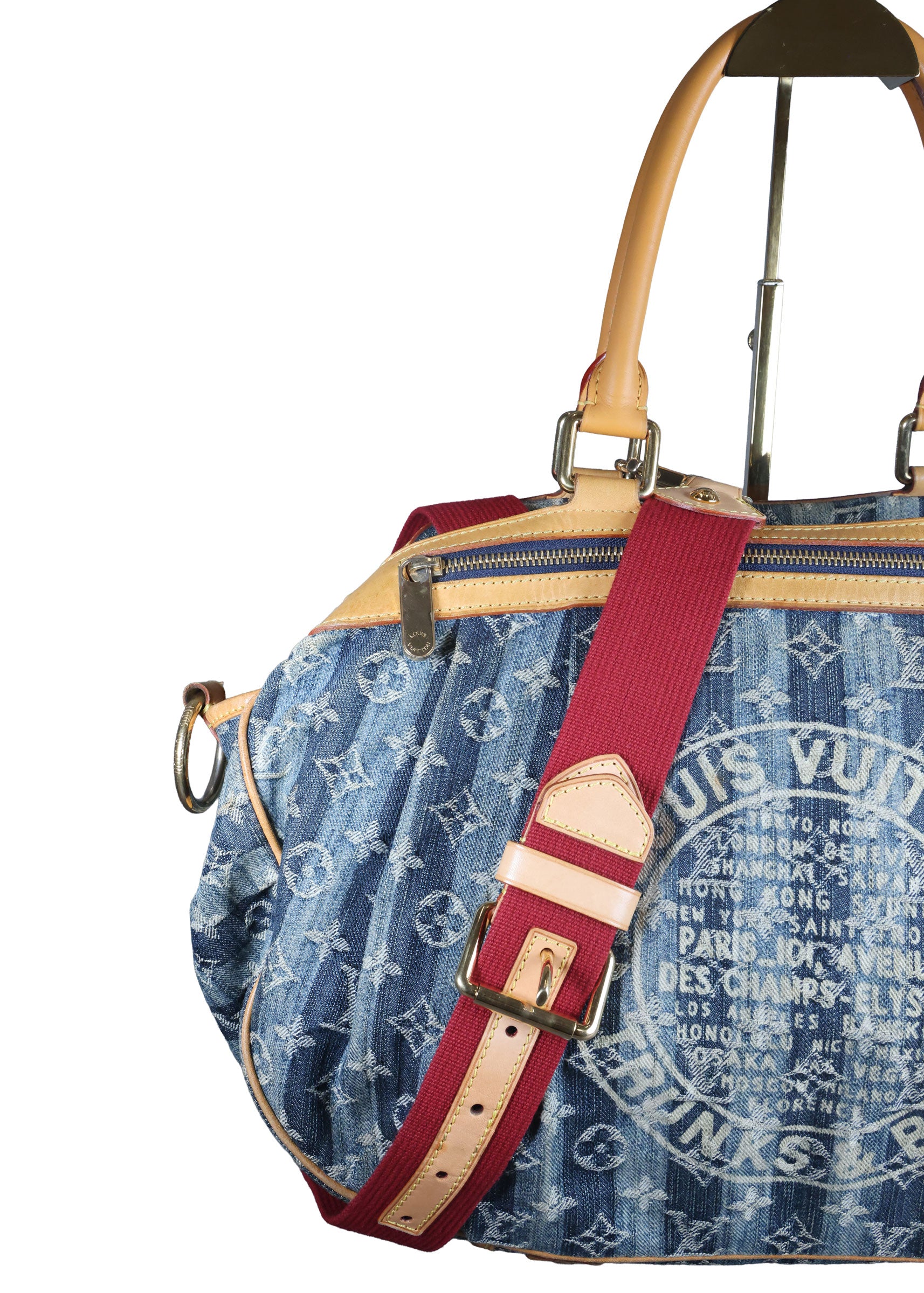 Preowned LOUIS VUITTON Vintage Denim Cabas Raye GM Monogram Blue w Charms | Luxe Again Maison