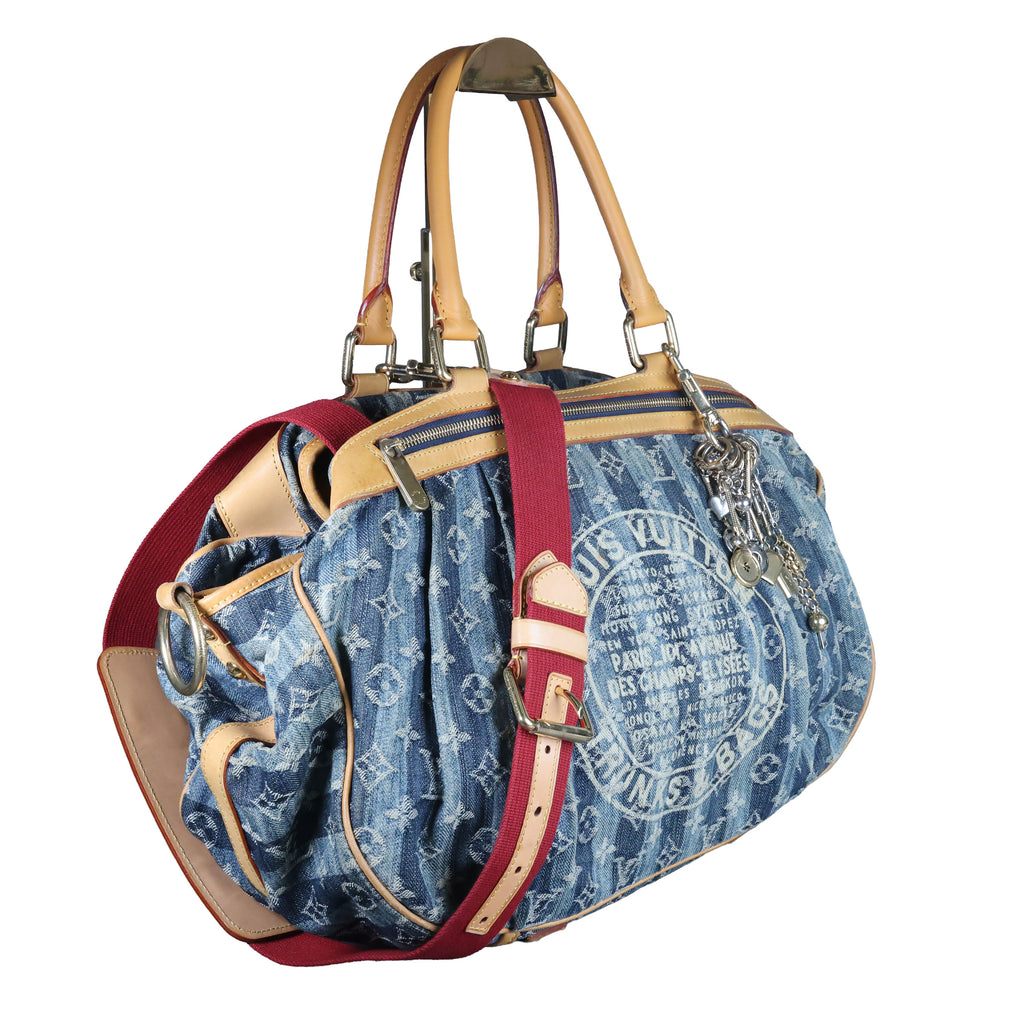 Preowned LOUIS VUITTON Vintage Denim Cabas Raye GM Monogram Blue w Charms | Luxe Again Maison