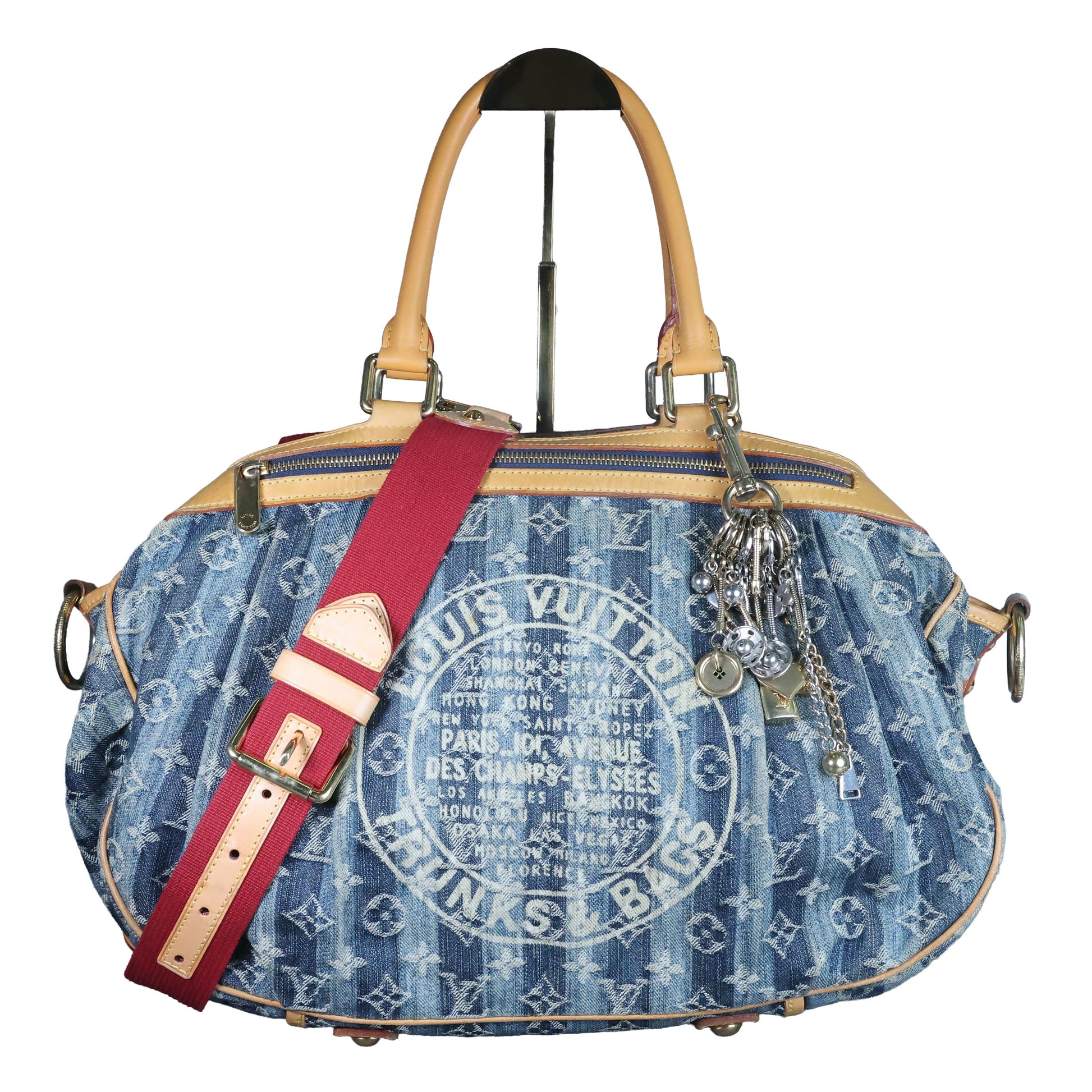 Preowned LOUIS VUITTON Vintage Denim Cabas Raye GM Monogram Blue w Charms | Luxe Again Maison