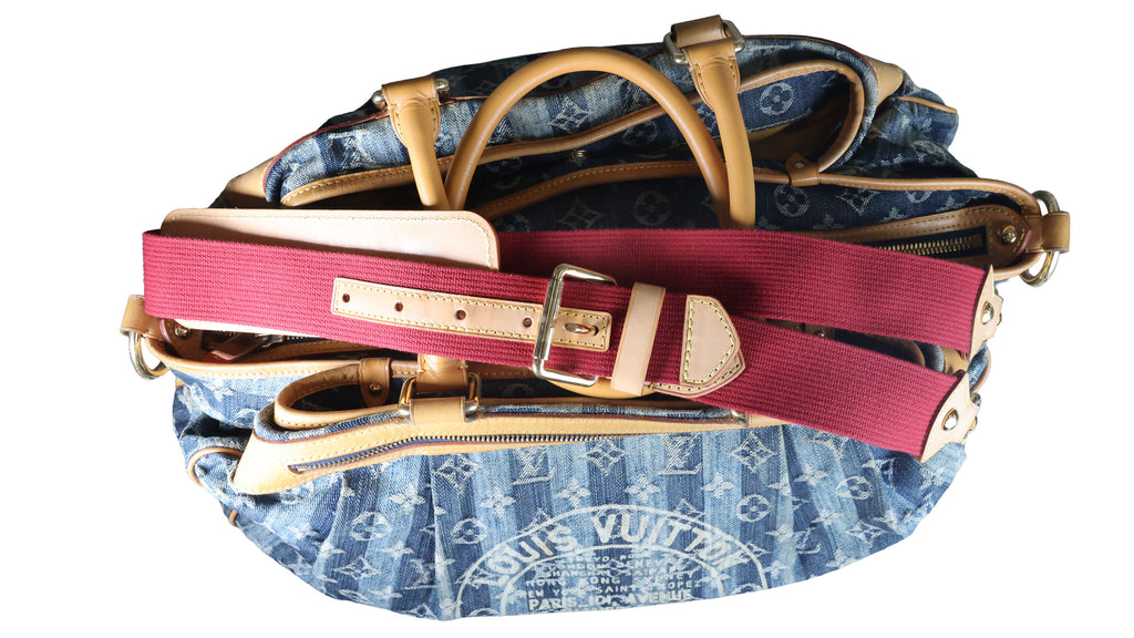 Preowned LOUIS VUITTON Vintage Denim Cabas Raye GM Monogram Blue w Charms | Luxe Again Maison