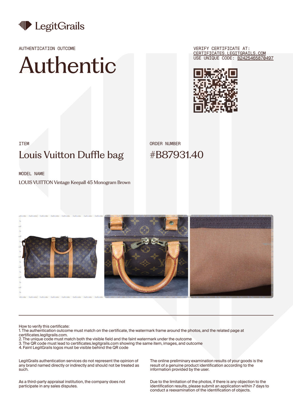 LOUIS VUITTON Vintage Keepall 45 Monogram Brown