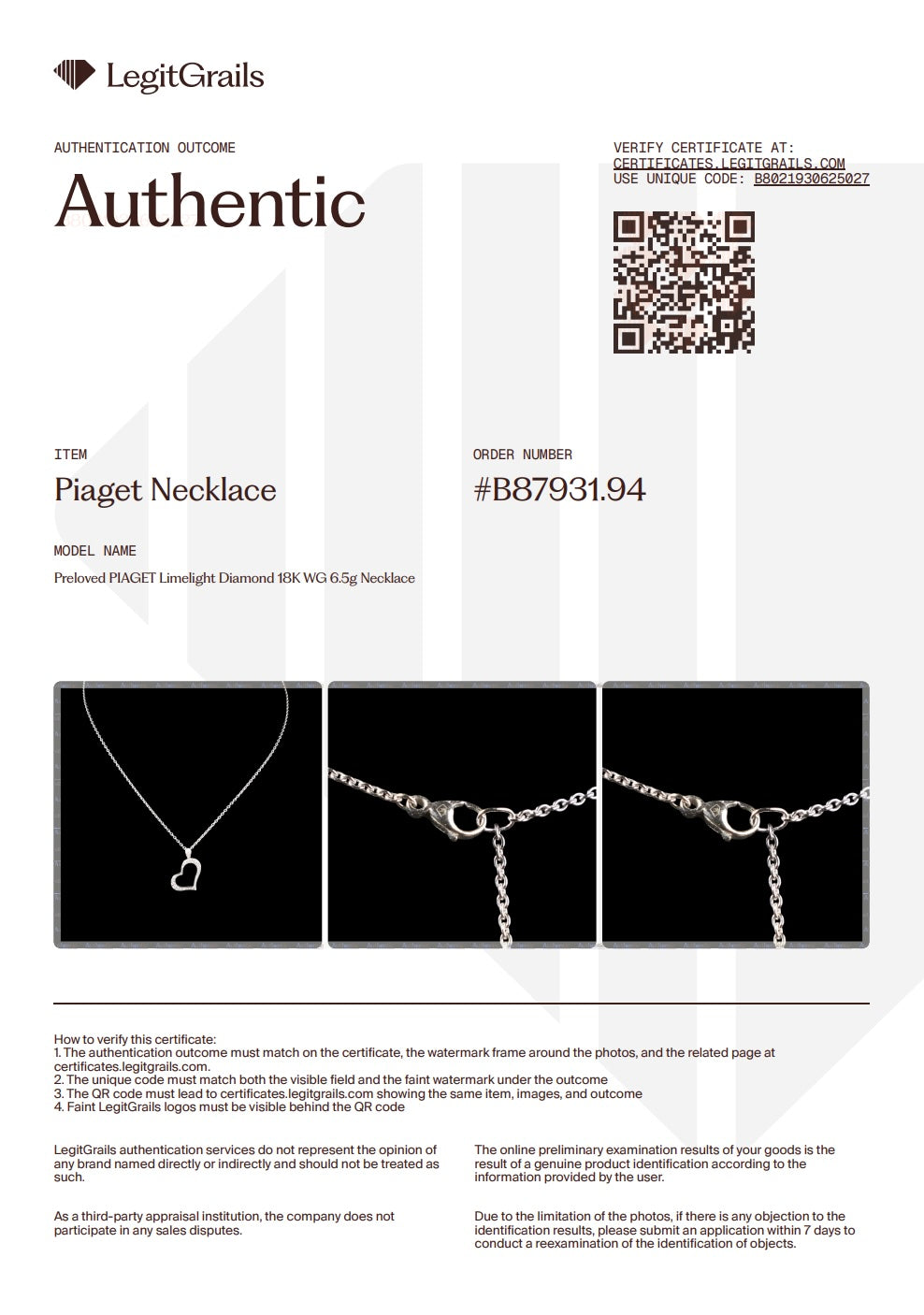 Preowned PIAGET Limelight Diamond 18K WG 6.5g Necklace  | Luxe Again 