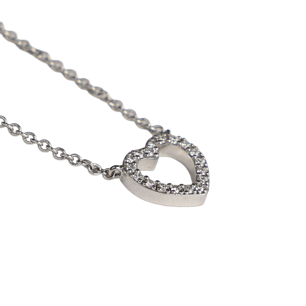 Preowned TIFFANY 18k WG Diamond Metro Heart Mini Pendant Necklace 1.9g | Luxe Again Maison