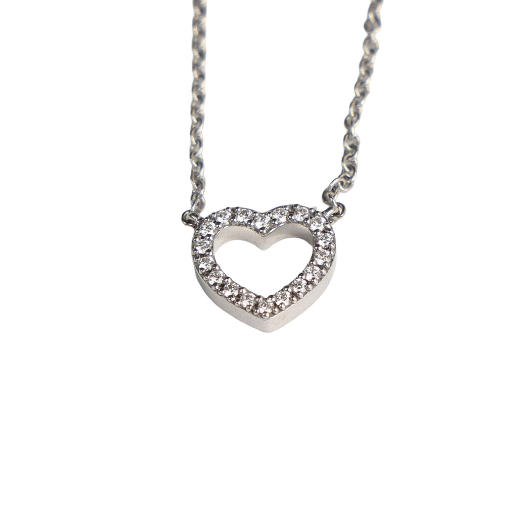 Preowned TIFFANY 18k WG Diamond Metro Heart Mini Pendant Necklace 1.9g | Luxe Again Maison
