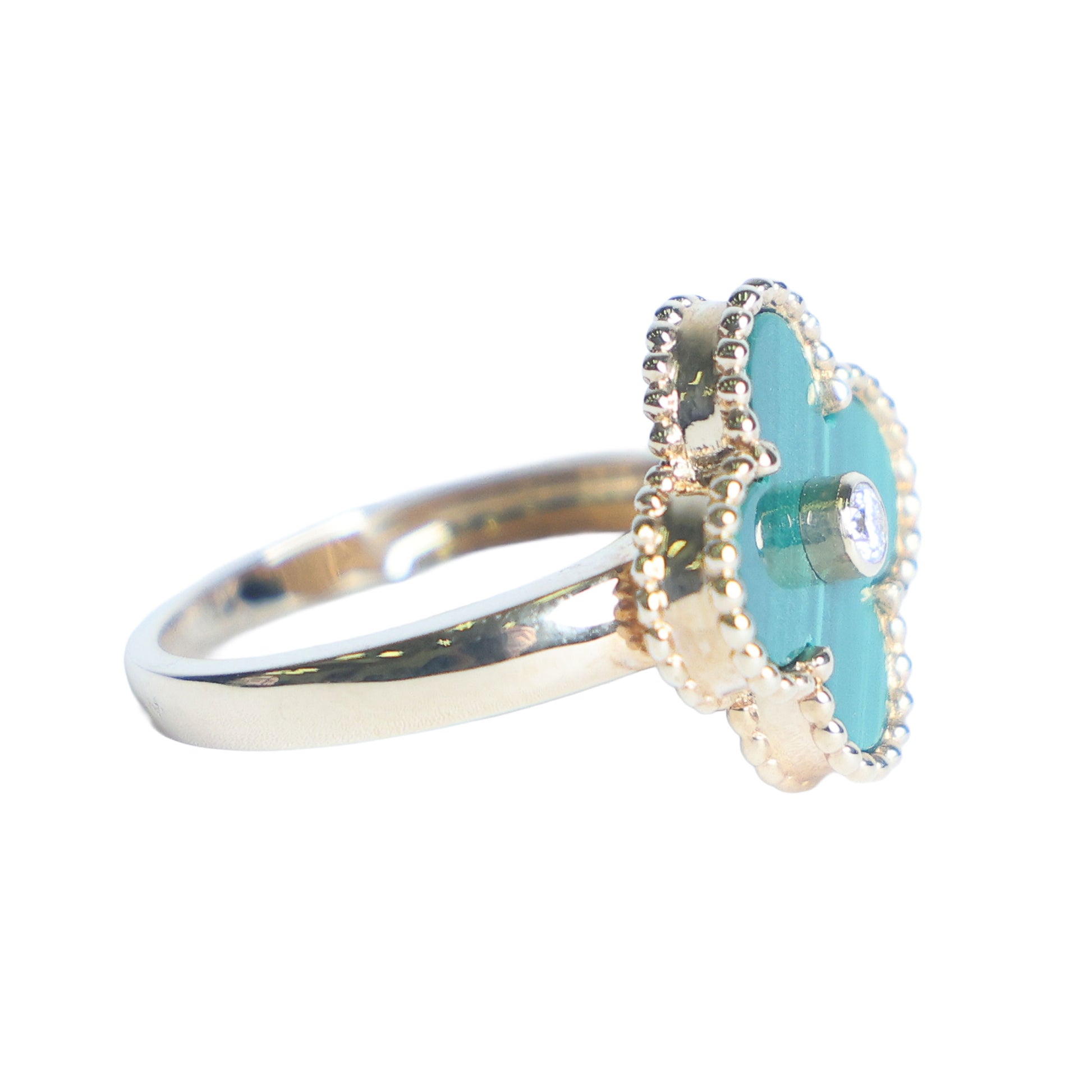 Preowned VAN CLEEF & ARPELS Vintage Alhambra 18K Yellow Gold Diamond Malachite Ring 5.8g | Luxe Again Maison