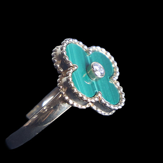 Preowned VAN CLEEF & ARPELS Vintage Alhambra 18K Yellow Gold Diamond Malachite Ring 5.8g | Luxe Again Maison