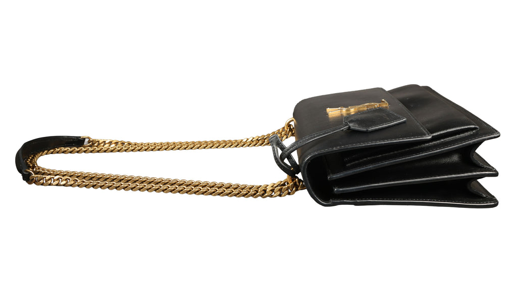 Preowned YVES SAINT LAURENT Sunset Medium in Smooth Leather Black | Luxe Again Maison