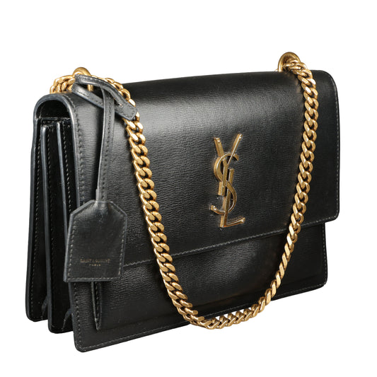 Preowned YVES SAINT LAURENT Sunset Medium in Smooth Leather Black | Luxe Again Maison
