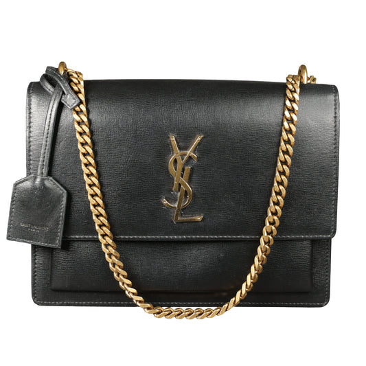 Preowned YVES SAINT LAURENT Sunset Medium in Smooth Leather Black | Luxe Again Maison