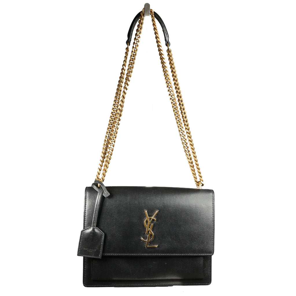 Preowned YVES SAINT LAURENT Sunset Medium in Smooth Leather Black | Luxe Again Maison