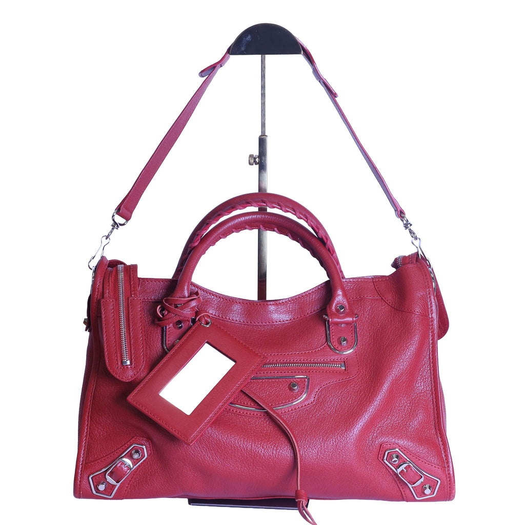 Preloved BALENCIAGA Metallic Edge City Leather Medium Red  | Luxe Again Maison