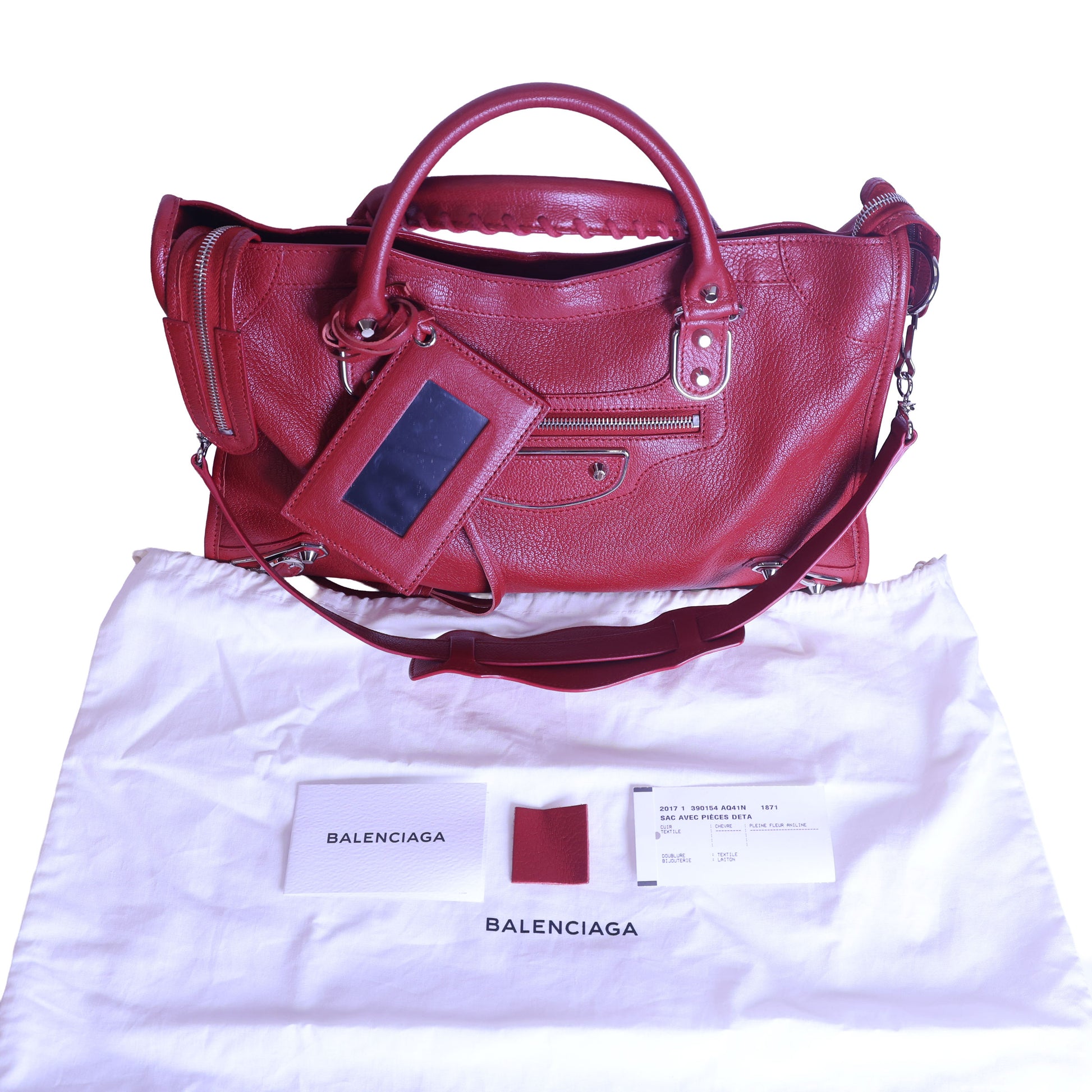 Preloved BALENCIAGA Metallic Edge City Leather Medium Red  | Luxe Again Maison