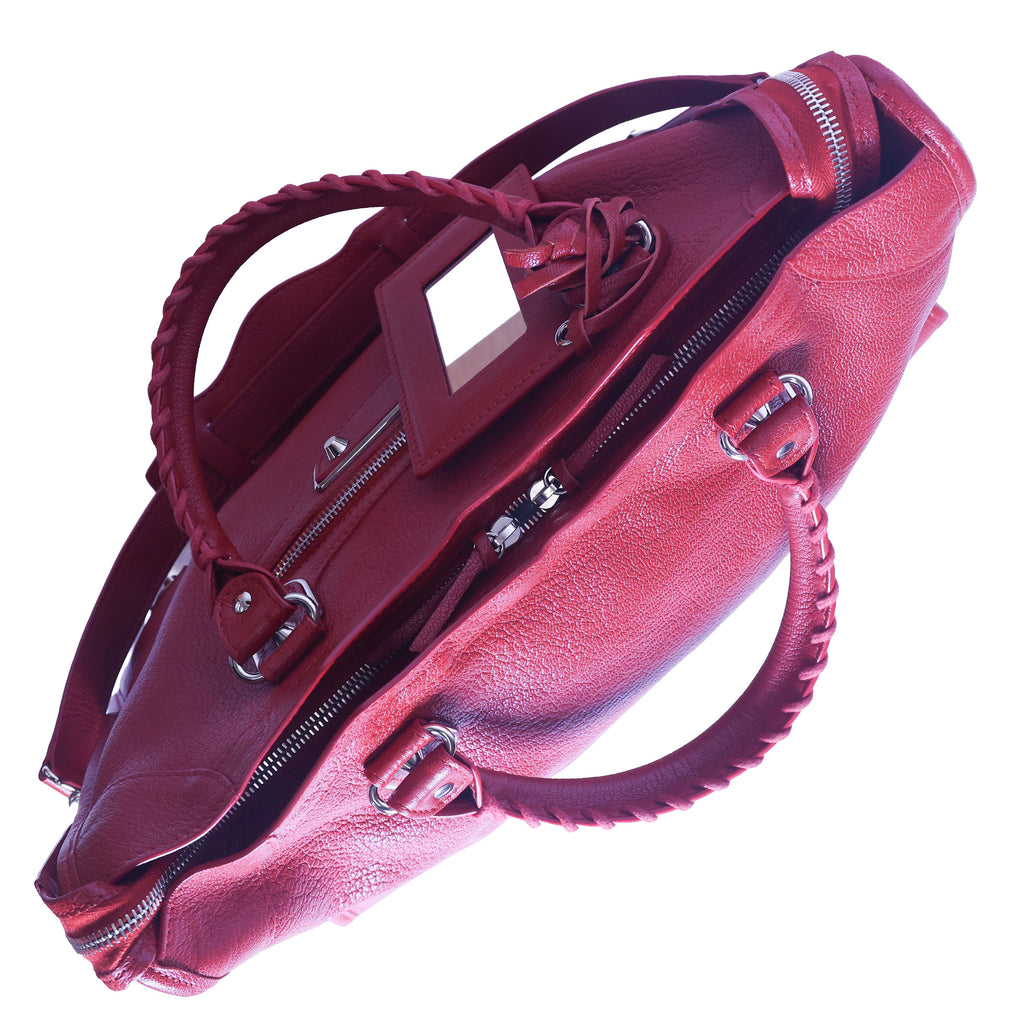 Preloved BALENCIAGA Metallic Edge City Leather Medium Red  | Luxe Again Maison