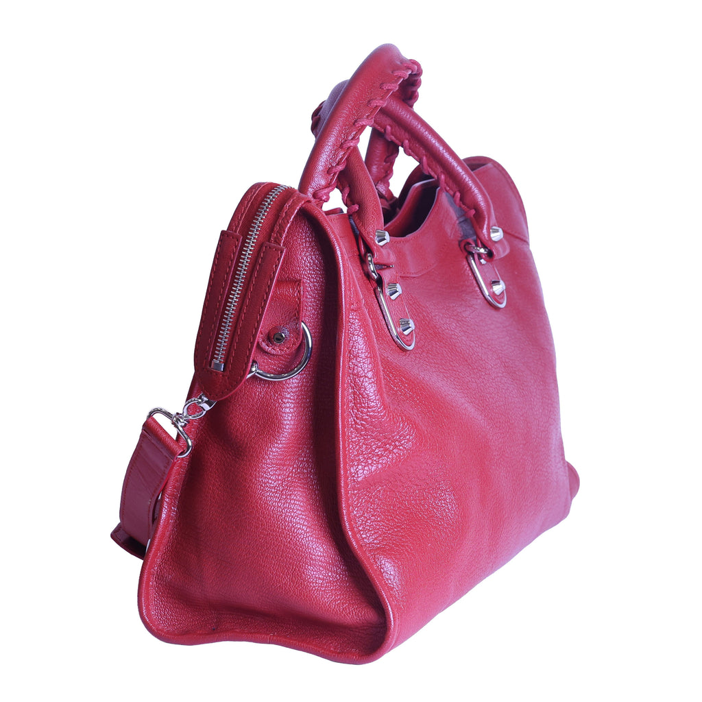 Preloved BALENCIAGA Metallic Edge City Leather Medium Red  | Luxe Again Maison