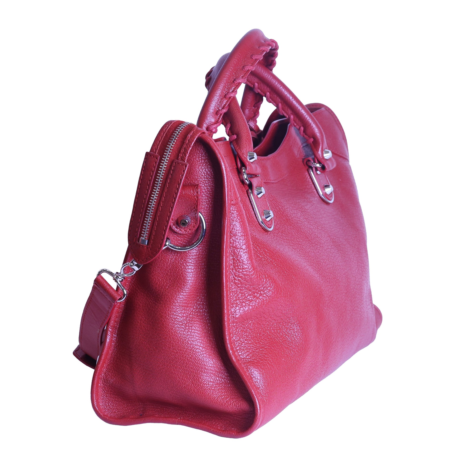 Preloved BALENCIAGA Metallic Edge City Leather Medium Red  | Luxe Again Maison