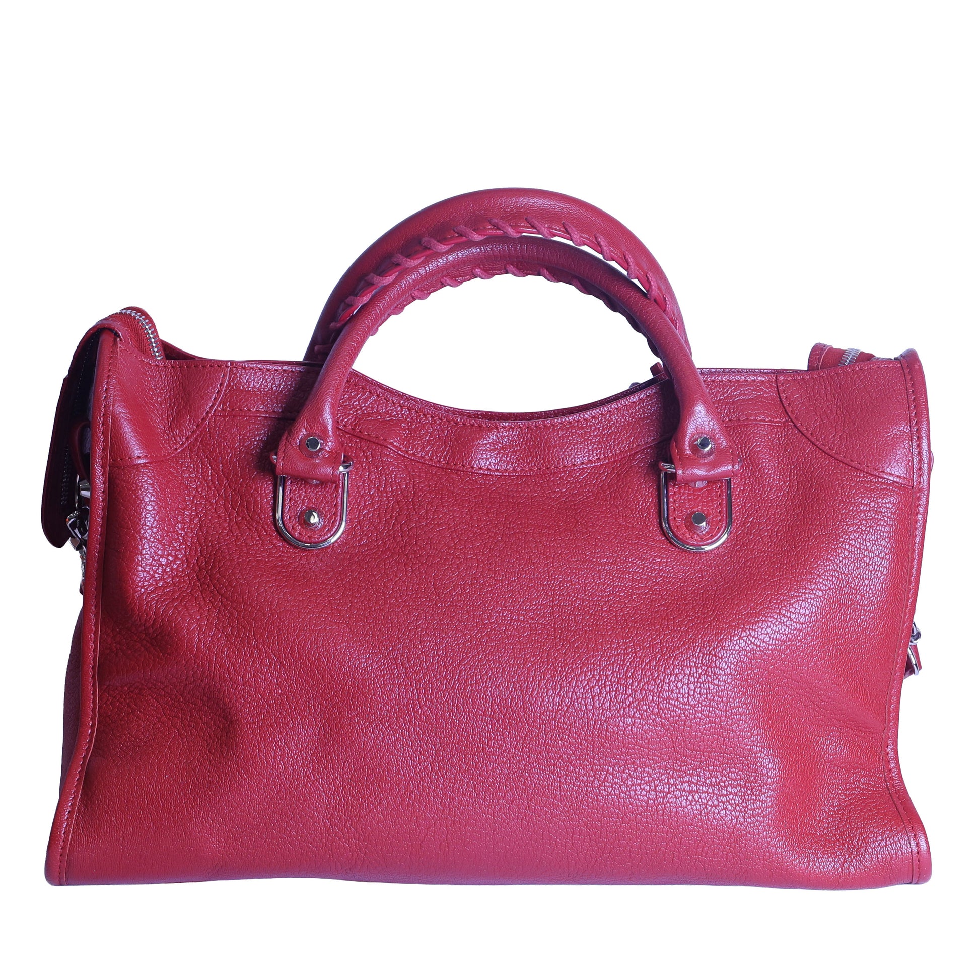 Preloved BALENCIAGA Metallic Edge City Leather Medium Red  | Luxe Again Maison