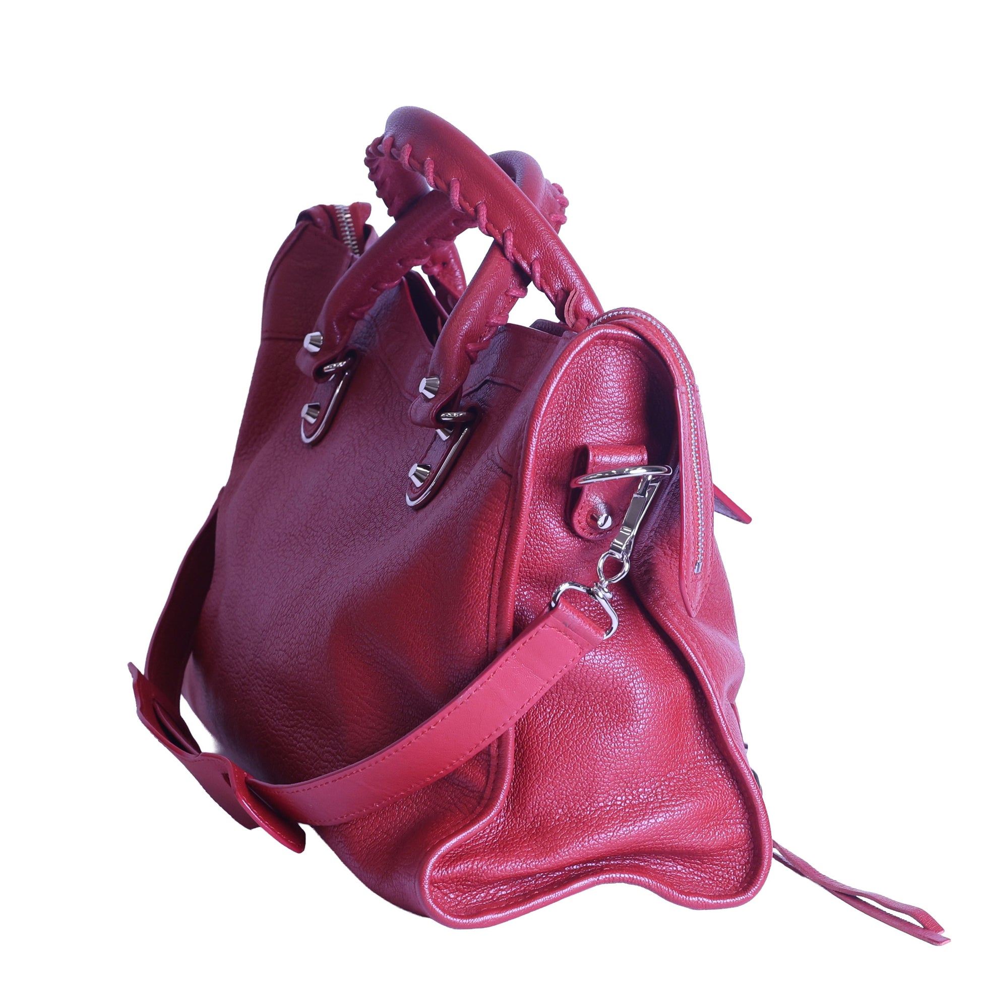 Preloved BALENCIAGA Metallic Edge City Leather Medium Red  | Luxe Again Maison