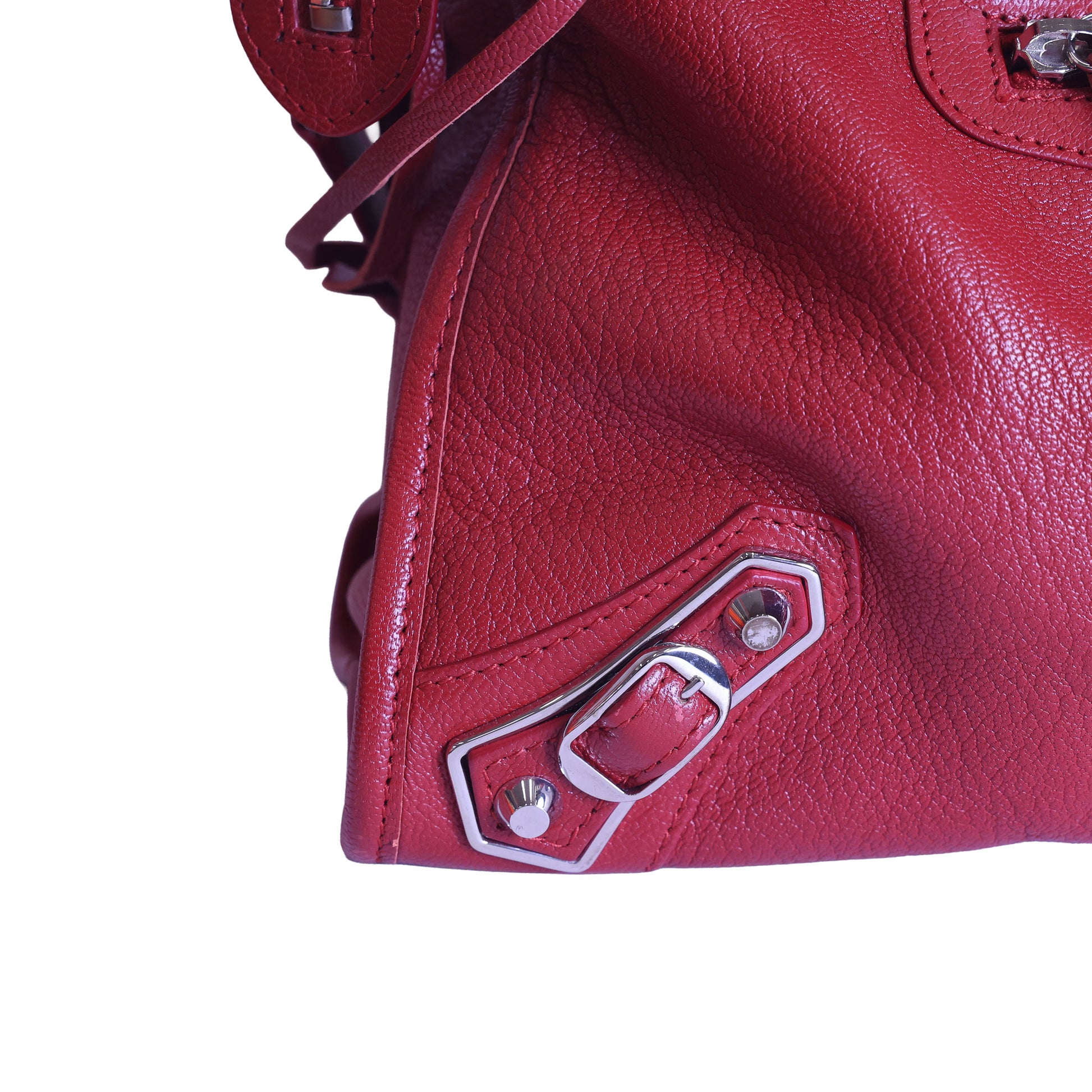 Preloved BALENCIAGA Metallic Edge City Leather Medium Red  | Luxe Again Maison