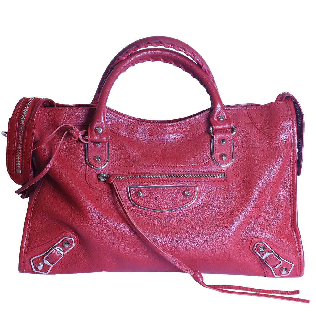 Preloved BALENCIAGA Metallic Edge City Leather Medium Red  | Luxe Again Maison