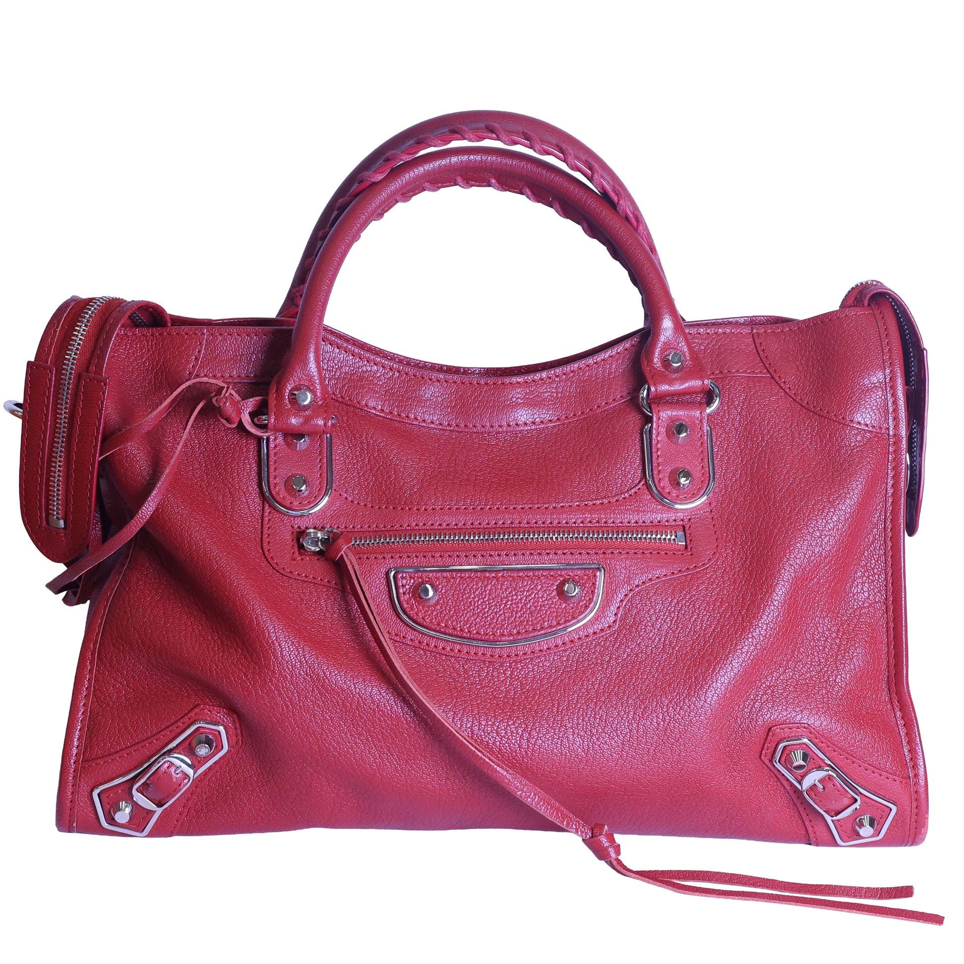 Preloved BALENCIAGA Metallic Edge City Leather Medium Red  | Luxe Again Maison