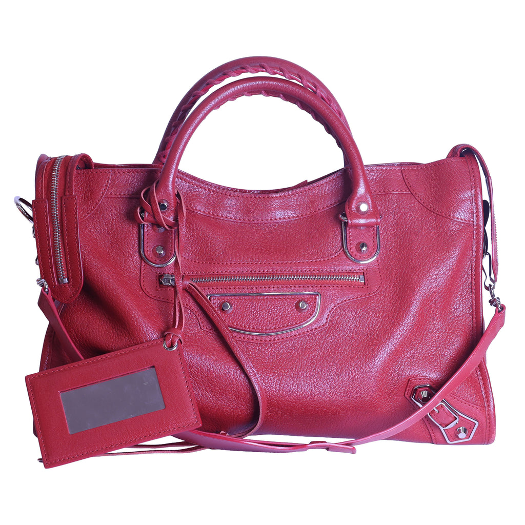 Preloved BALENCIAGA Metallic Edge City Leather Medium Red  | Luxe Again Maison