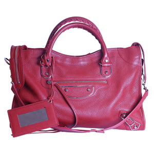 Preloved BALENCIAGA Metallic Edge City Leather Medium Red  | Luxe Again Maison