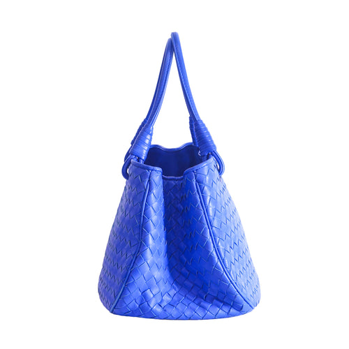 Preloved BOTTEGA VENETA Intrecciato Garda Leather Tote Blue | Luxe Again Maison