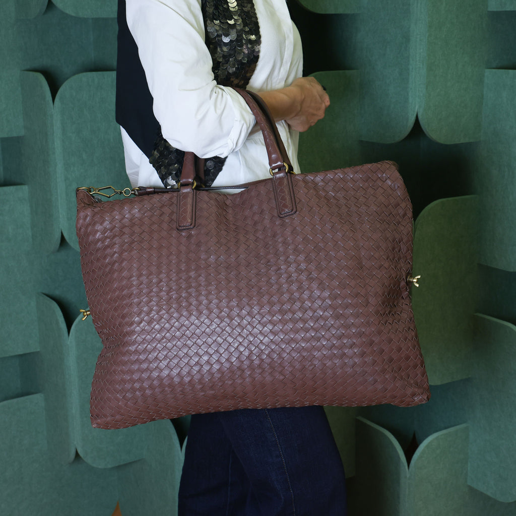 Preloved BOTTEGA VENETA Intrecciato Leather 2 Way Tote Bag Brown | Luxe Again Maison