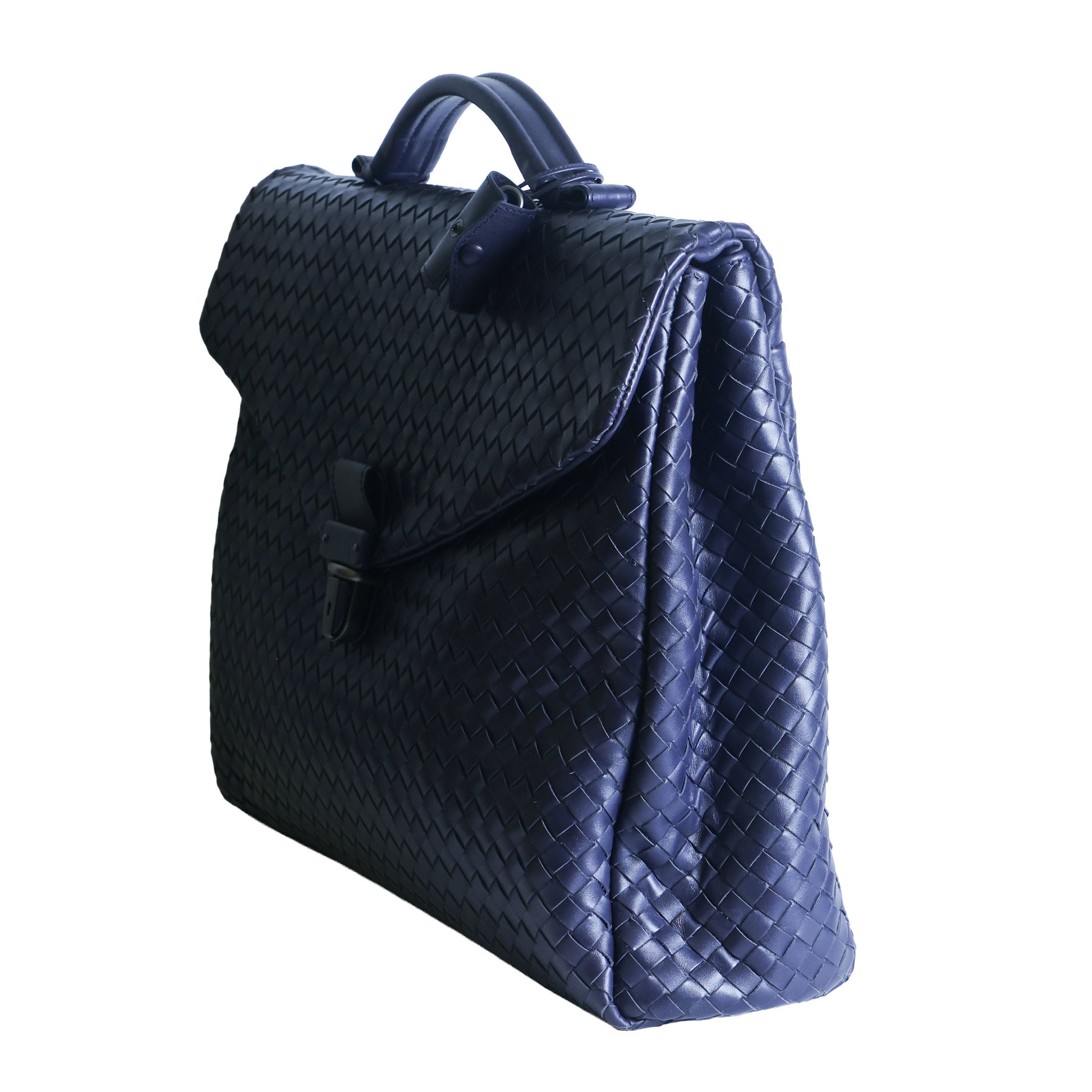 Preloved BOTTEGA VENETA Intrecciato Nappa Leather Briefcase Navy Blue | Luxe Again Maison