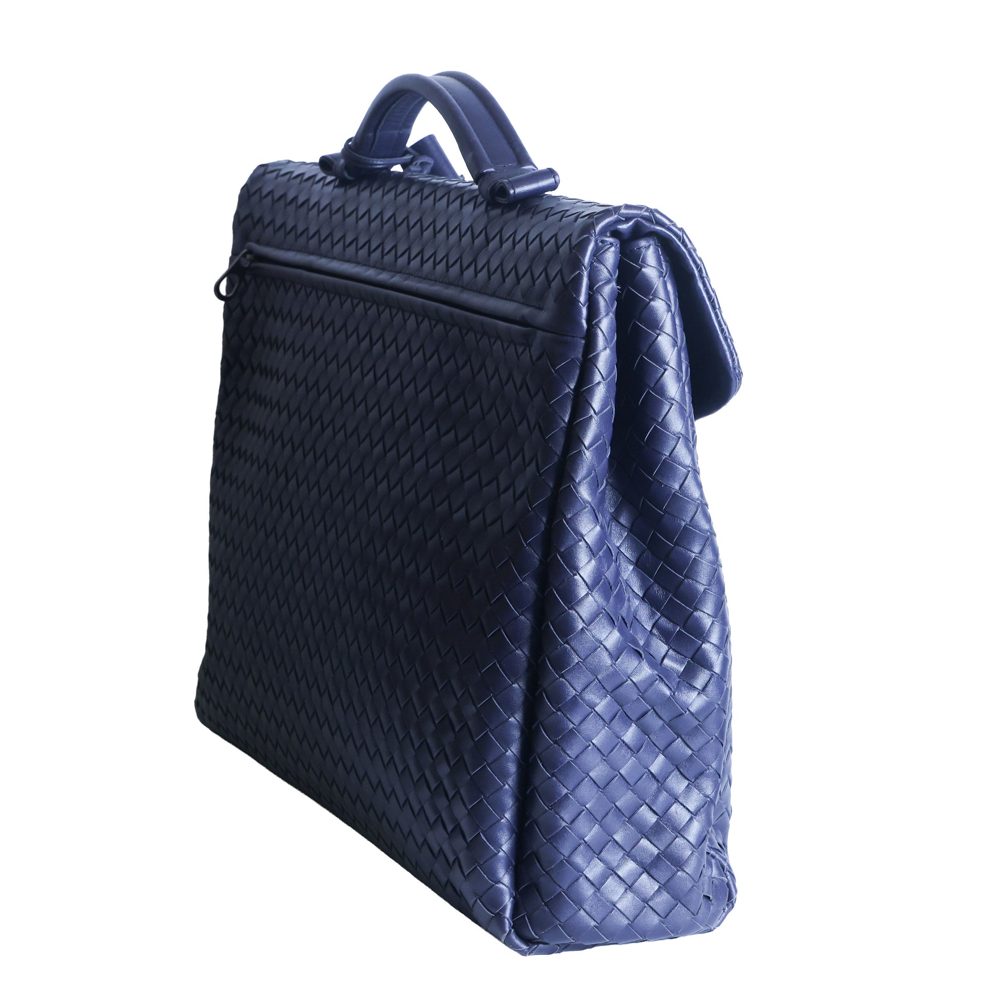 Preloved BOTTEGA VENETA Intrecciato Nappa Leather Briefcase Navy Blue | Luxe Again Maison
