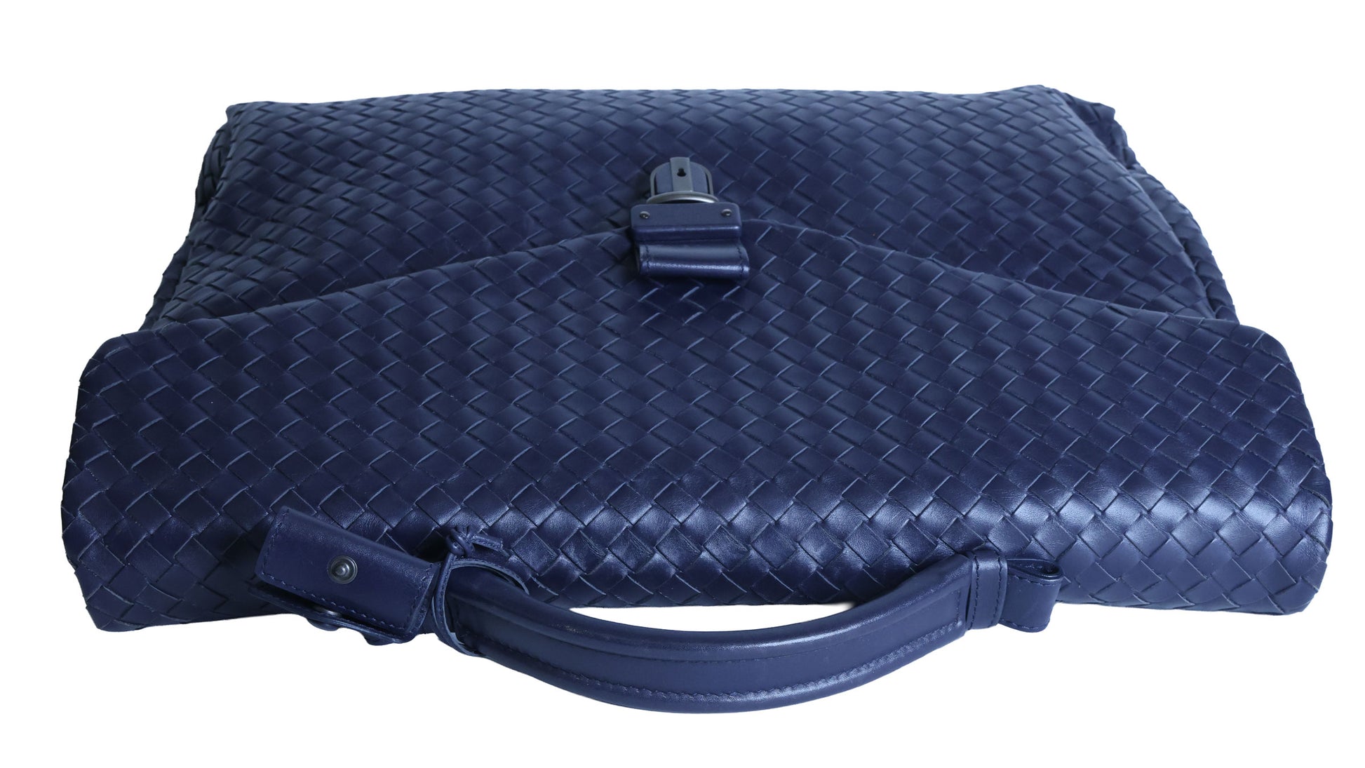 Preloved BOTTEGA VENETA Intrecciato Nappa Leather Briefcase Navy Blue | Luxe Again Maison
